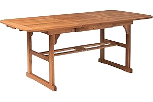Walker Edison Maui Modern Solid Acacia Wood Slatted Patio Dining Table, 78 Inch, Brown