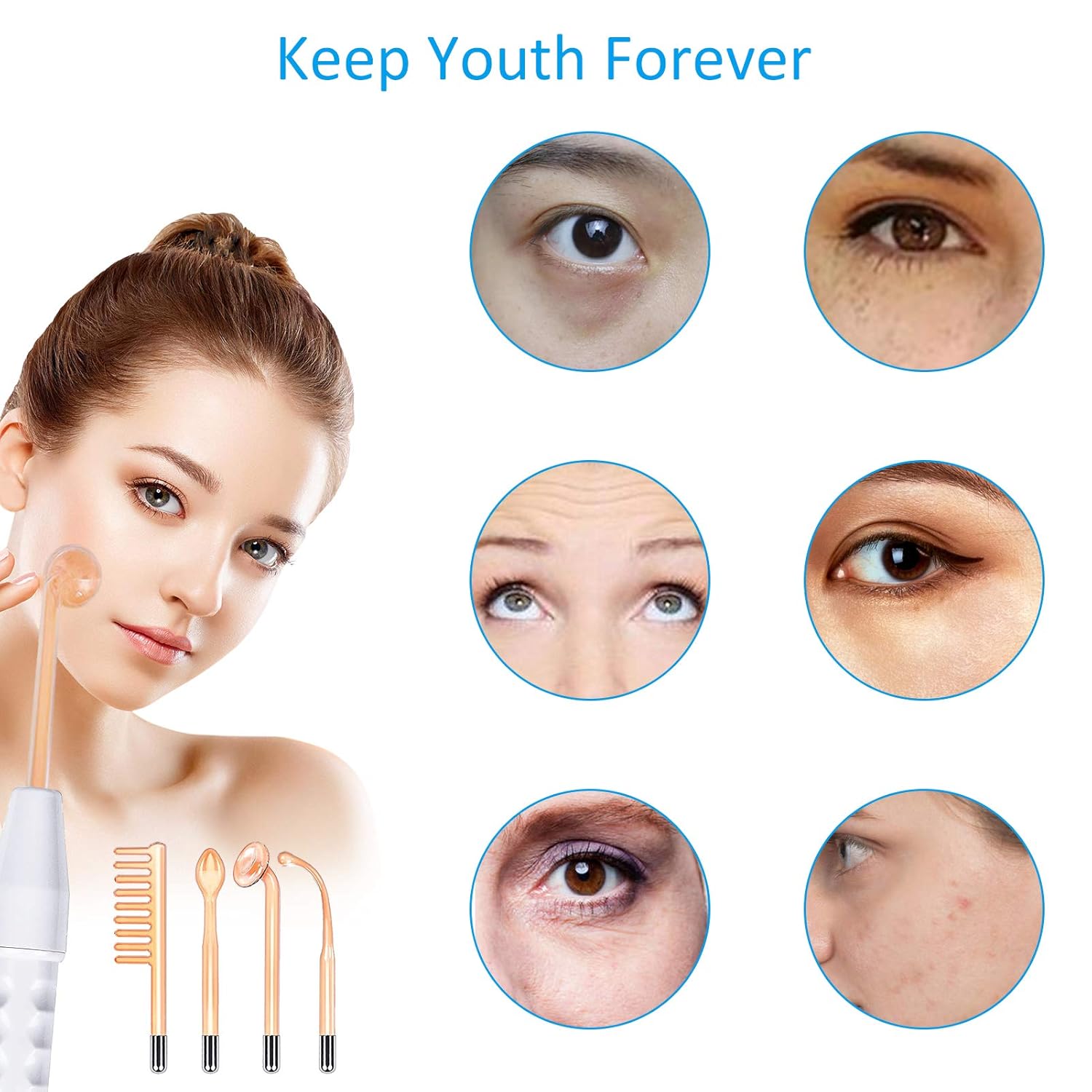 High Frequency Facial Machine, Portable Handheld Skin Therapy Wand, for Acne, Face Tightening, Wand Machine for Remove Wrinkles, Eyes Puffiness and Dark Circles: Beauty