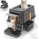 Stainless Steel Litter Box with Lid, XL Extra Large Enclosed Cat Litter Box for Big Cats 110° Flip Cover, Top Entry Metal Hig