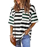 Womens Oversized Color Block Striped Tshirts Summer Casual Short Sleeve Tops Loose Fit Crew Neck Shirts