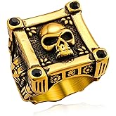 Hoyazvet Cool Retro Skull Rings 316L Stainless Steel/18K Gold/Black Gothic Skull Band Rings Faith Jewelry for Men Women, Size7-14 with Gift Box