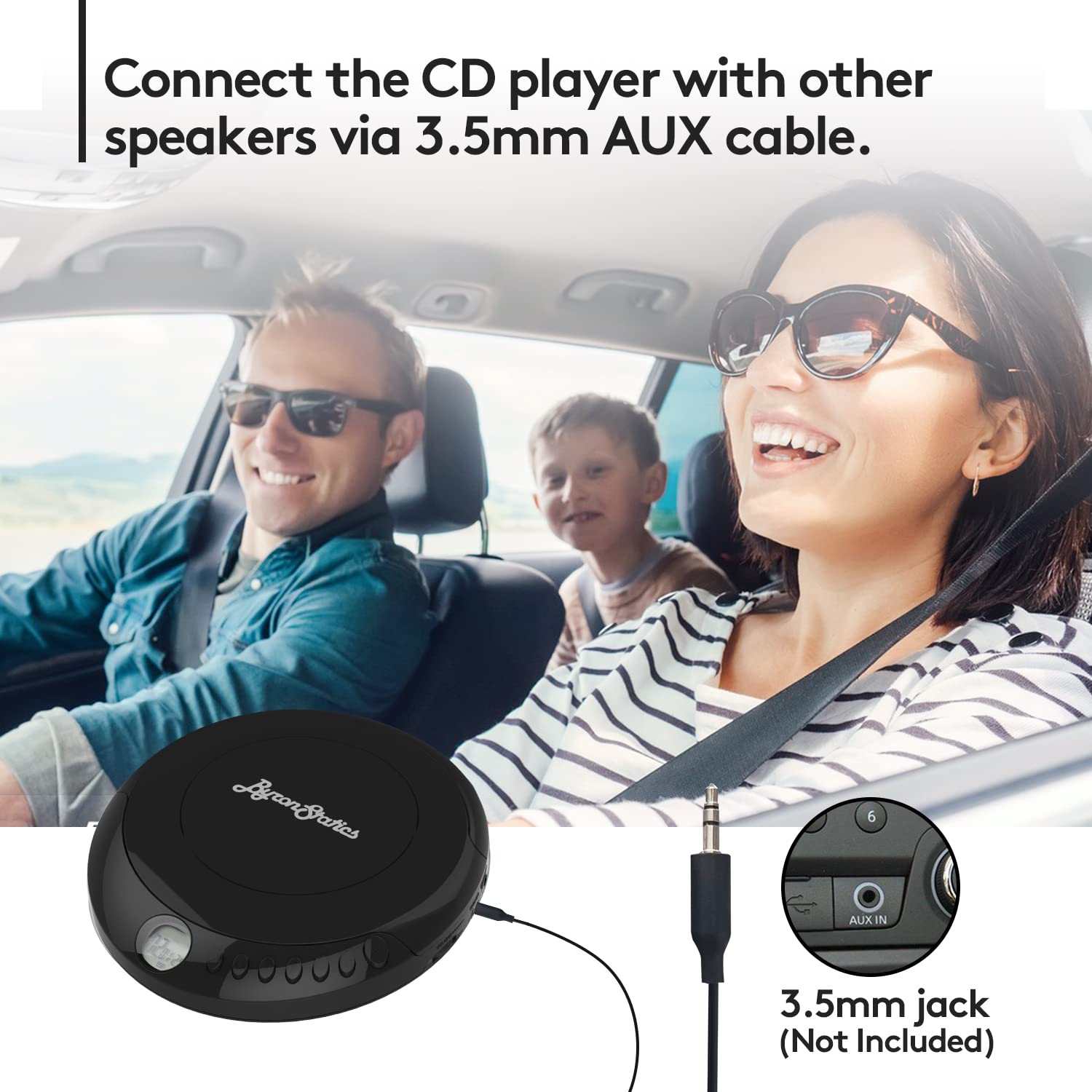 ByronStatics Portable Disc CD player, Personal Walkman Music CD Players Anti-Skip Shockproof Protection, Portable and Lightweight, Headphones Jack, Powered DC or 2XAA Battery - Black