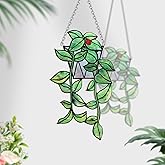 Stained Glass Suncatcher for Window, 10 Inch Plant Stained Glass Window Hanging, Garden Suncatchers for Home Decor, Garden, Patio, Gift for Nature and Plant Lovers