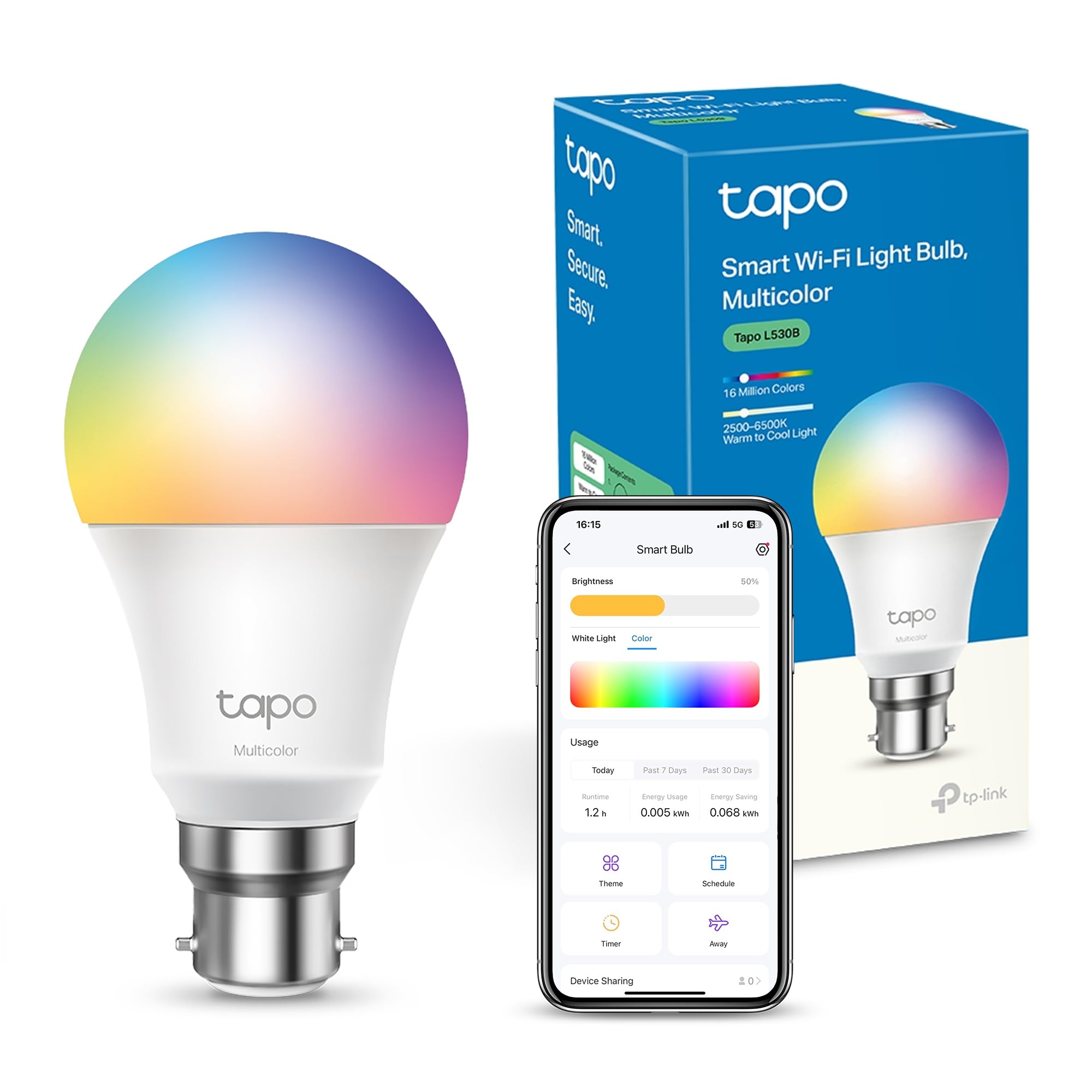 Tapo L530B Smart Bulb, B22 Multicolor Alex Light Bulb, 8.7W (60W), Dimmable, Schedule & Timer, Away Mode, Energy Saving, Voice Control Alexa & Google, App Remote Control