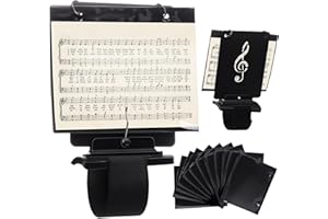 Canlierr Flute Lyre Flip Folder for Marching Band, 12 Pcs Waterproof 7.5 x 6.5 inches Double Sided Flip Folio Folder Pages with 2 Holes Adjustable Sheet Music Stand Holder for Clarinet Trumpet (Black)