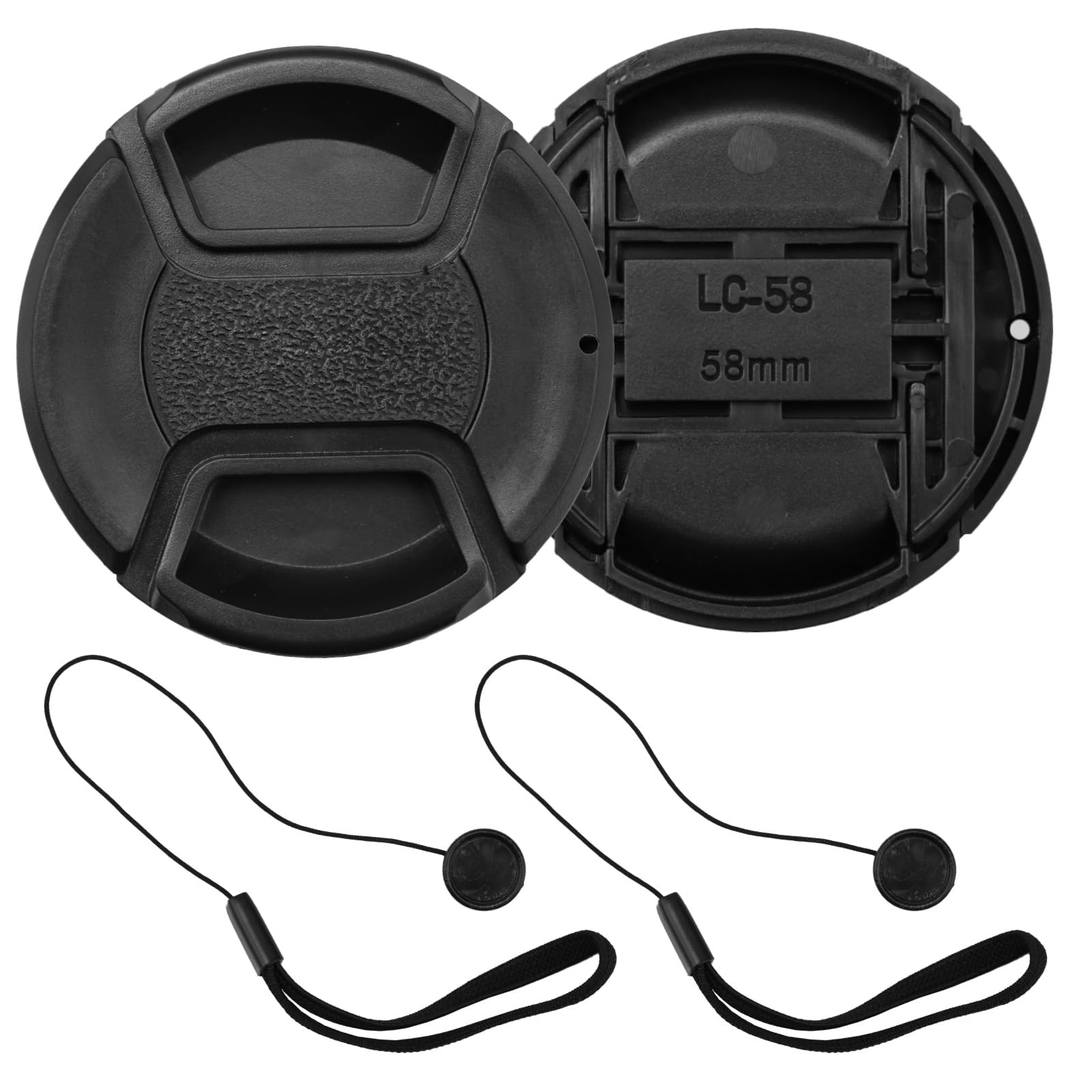 2 Pack 58mm Lens Cap Cover for Canon EOS 4000D 2000D 1300D 1200D 850D 800D 760D 750D 700D 650D 250D 200D 100D 90D 80D 77D 70D EF-S 18-55mm f/3.5-5.6 is II/STM/f/4-5.6 is STM Lens Black