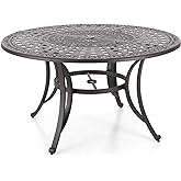 Sophia &amp; William 2.2" Round Patio Dining Table Aluminum Umbrella Hole | Round Dining Table, Powder Coated, Rust and Weather Resistant, For patio, garden, backyard or deck