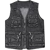 Summitree Men's Vest Fishing Vest Outdoor Multi-Pocket Oversized Denim Vest