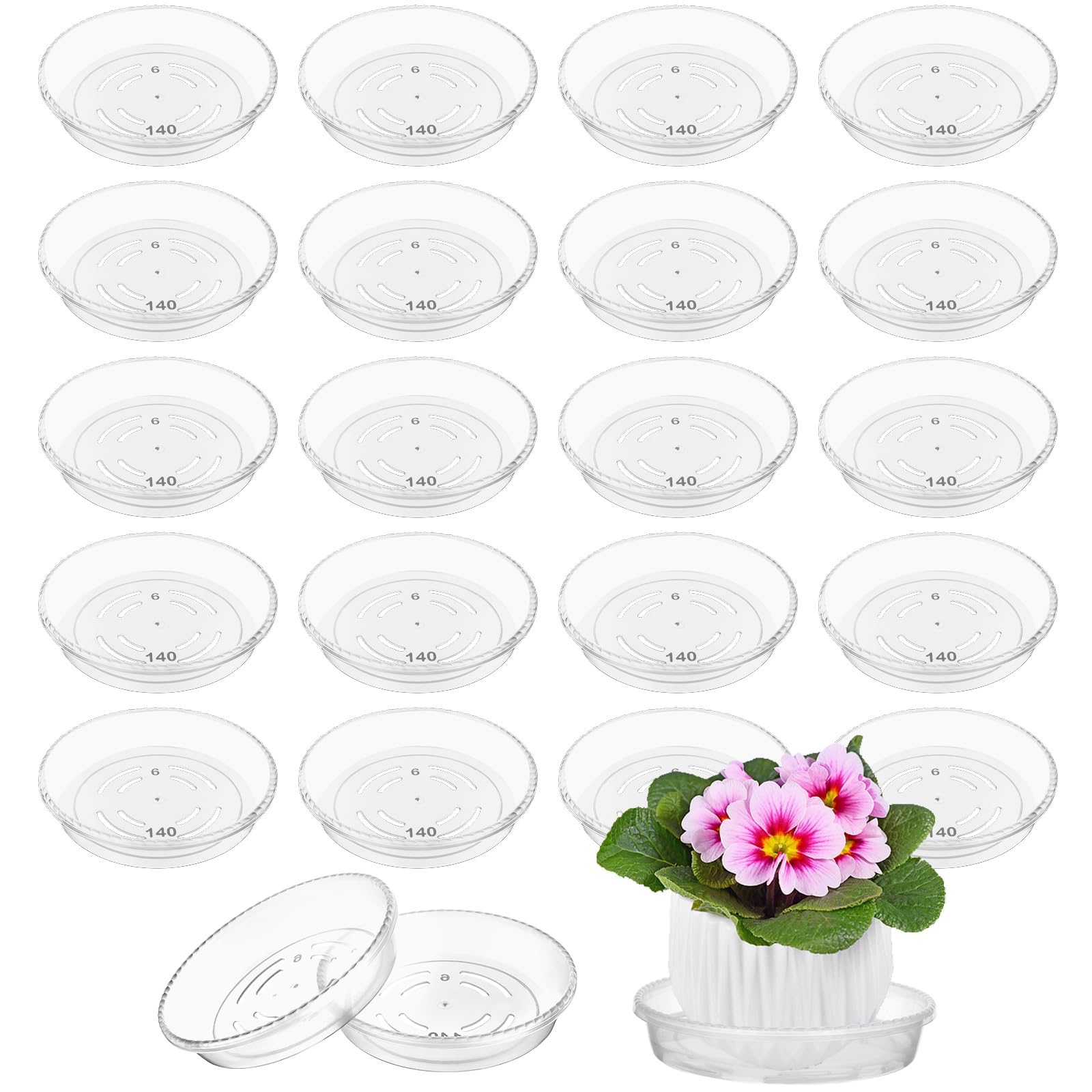 20 Pack Clear Plant Pot Saucers, 13cm / 4 Inch Heavy Duty Plastic Plant Drip Trays for Indoor Outdoor Garden Potted Plants Flower Pots & Planters Leak Proof Plant Saucers Garden Plant Pot Saucers
