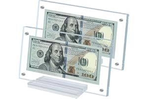 LONCHDAN 2Pcs Dollar Bill Frame Display Acrylic Dollar Bill Holder for Collectors Currency Frame Display Case Double-Sided Transparent Ticket Banknotes Stamp Photo Protector(Transparent-2)