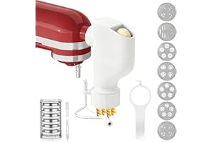 AKIOSK Gourmet Pasta Press Attachment for KitchenAid Stand Mixers, Pasta Maker Attachments with 7 Interchangeable Pasta Plates, Kitchen aid Pasta Attachment for Spaghetti Bucatini Fusilli l Macaroni