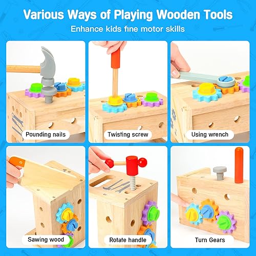 Wooden Tool Set for Kids Year Old, 29Pcs Educational STEM