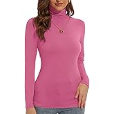 DSPSAM Women's Turtleneck Long Sleeve Shirts Slim Fitted Lightweight Base Layer Casual Tops