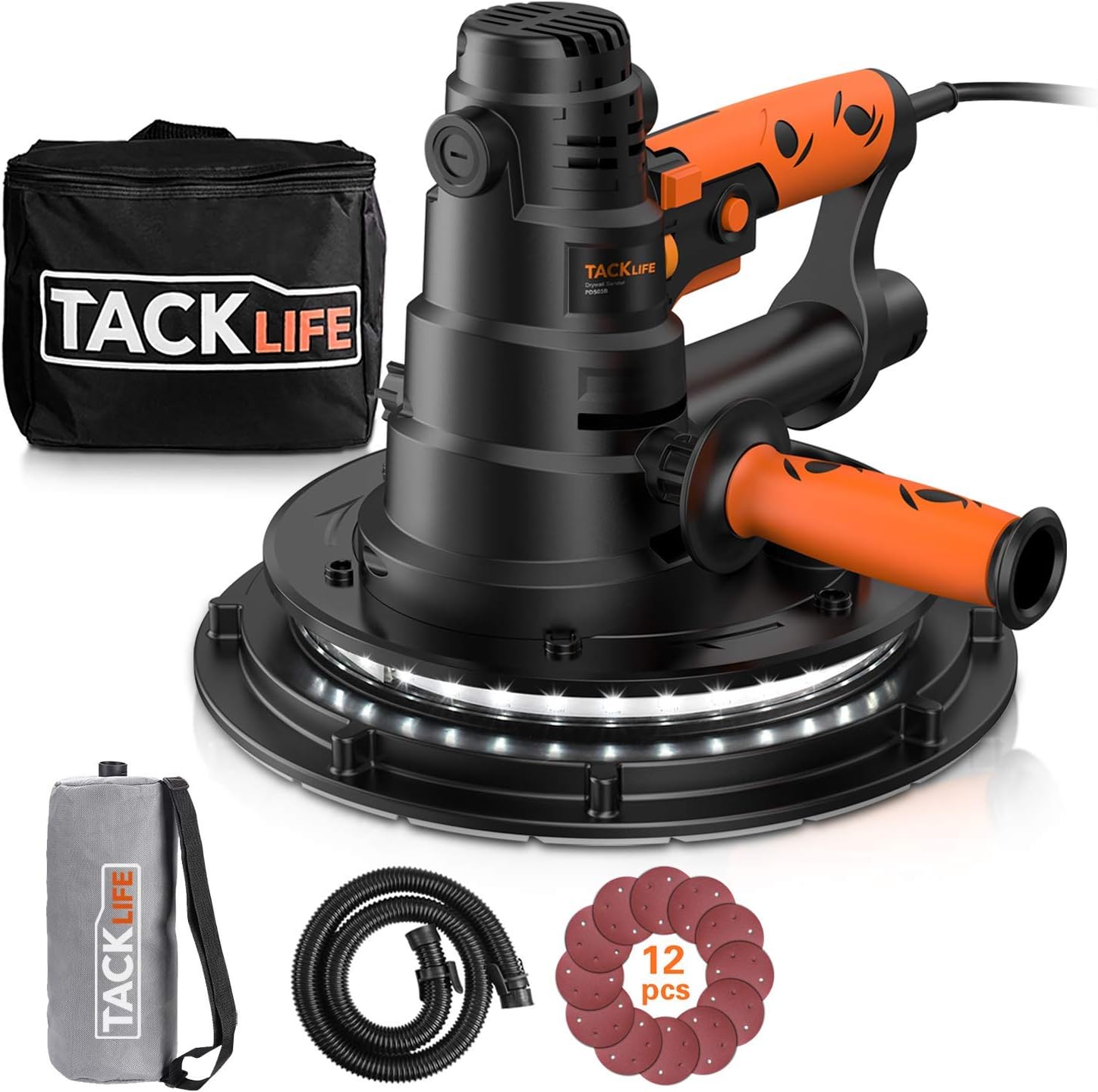 TACKLIFE Drywall Sander 800W, Handheld Wall Sander 7702100Rpm with LED