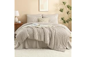 Litanika King Size Comforter Set with Sheets Beige - 7 Pieces Bed in a Bag King Chevron Tufted Boho Luxury Bedding Sets with Comforter, Sheets, Pillowcases & Shams
