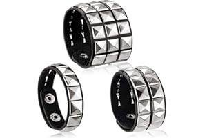 Hicarer 3 Pieces Halloween Leather Punk Bracelet for Men Women 80s Goth Rock Wristband Cuff Bangle Unisex Party Accessories