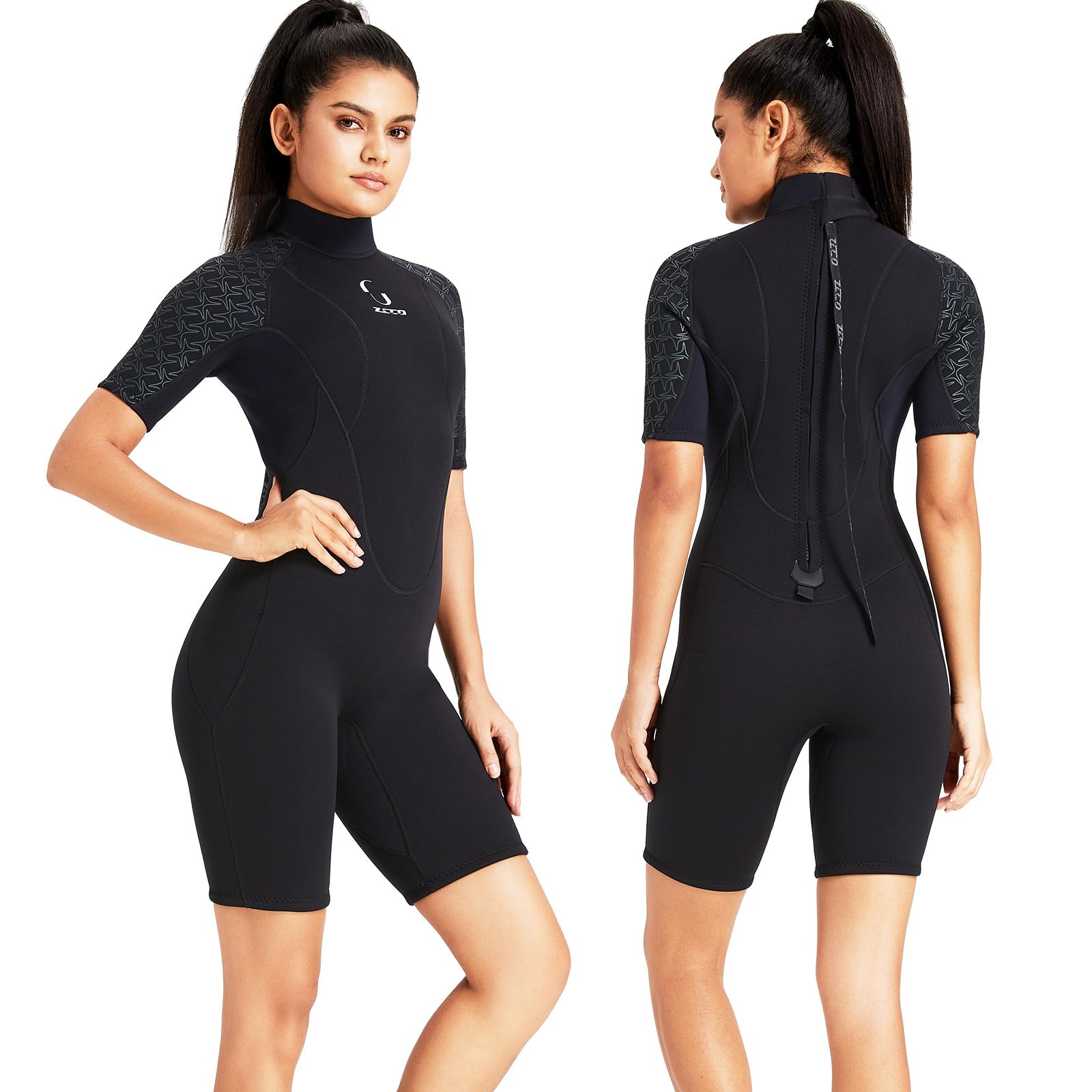 Wetsuit Womens Back Zipper Short Wetsuit Men 3mm Neoprene Short Sleeve Wetsuit for Surfing Swimming Kayaking Snorkeling Canoeing Scuba Diving (Black)