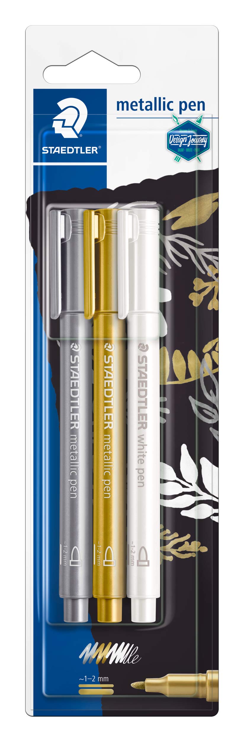 STAEDTLER 8323-S BK3 Design Journey Metallic Pens - Gold, Silver and White (Pack of 3) — image 1