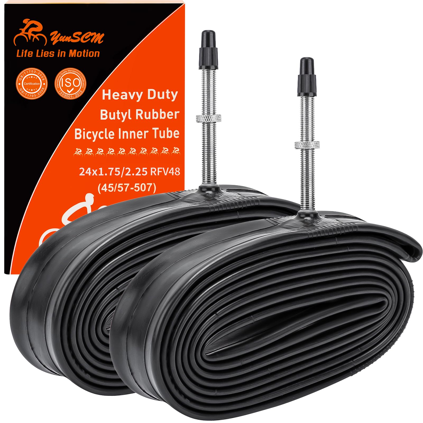 Photo 1 of 2-PCS 24'' Heavy Duty Bike Tubes 24x1.75/2.25 (45/57-507) 48mm Presta Valve with Removable Valve Inner Tubes 24'' Bicyle Tube Compatible with 24x1.75 24x1.95 24x2.125 24x2.20 24x2.25 Bike Tire Tubes