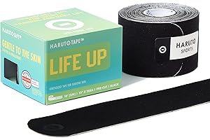 Haruto Life UP Extra Sensitive Kinesiology Tape for Daily Use, Dermatologically Tested Latex Free for Ultra Sensitive Skin, Injury, Pregnant Women, Office Worker, Children (Pre-Cut Black))
