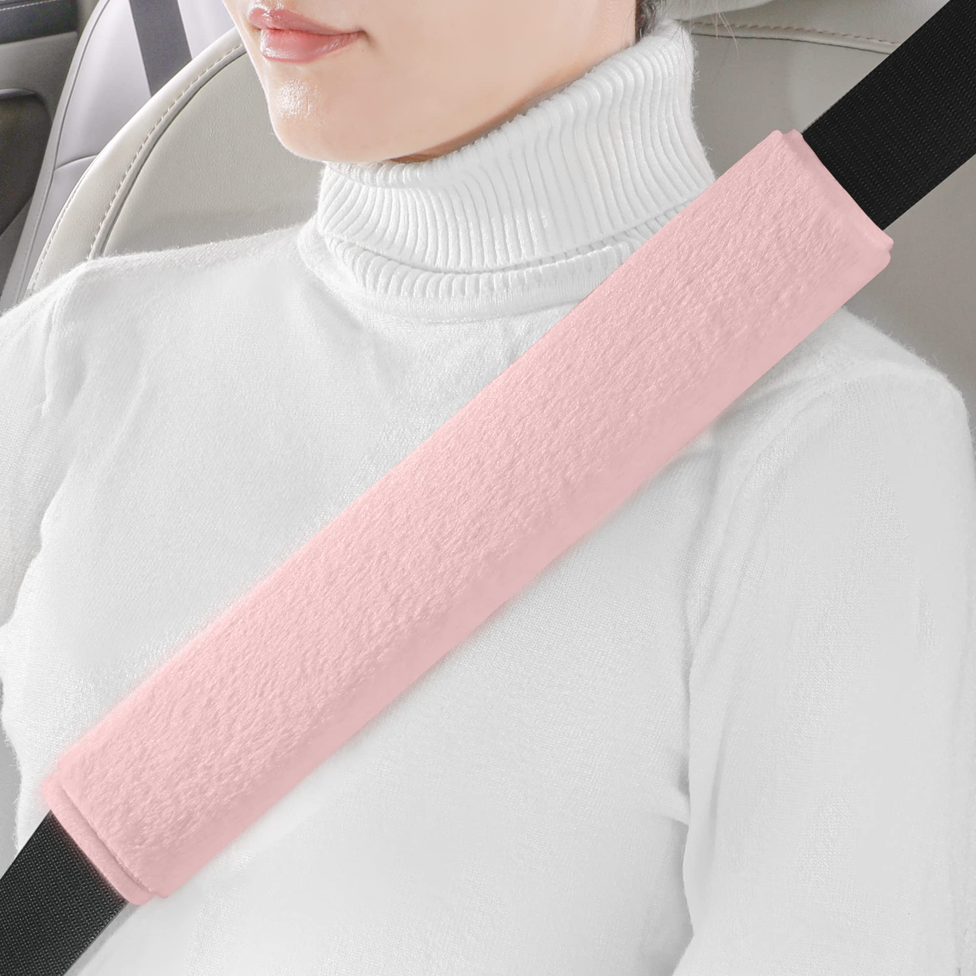 Photo 1 of LACDL Extra Long Seatbelt Cover Super Soft Furry for Adults Kids Women & Men, Thick Plush Full Car Seat Belt Strap Cushion, Fluffy Shoulder Pad Protector, Auto Interior Accessories, Pink 13in, 2pcs