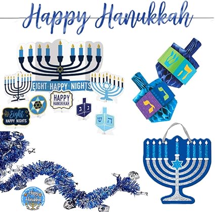 Amazon Com Happy Hanukkah Blue And Silver Party Decoration Pack