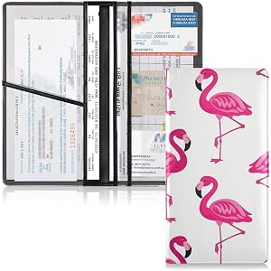 LOBSY Tropical Flamingo Car Registration and Insurance Holder Leather Car Document Holder Slim Glove Box Organizer for Vehicl