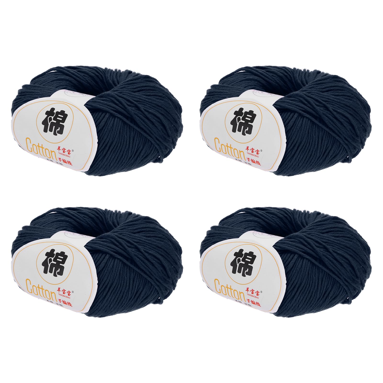 Rebower Cotton Yarn,100% Cotton Soft Knitting Yarn [for Hand DIY Bag Cushion Crocheting Knitting Project Home Decor] -4 Packages of 200g/7.05oz(Per Skein 50g/137yards)/Navy Blue