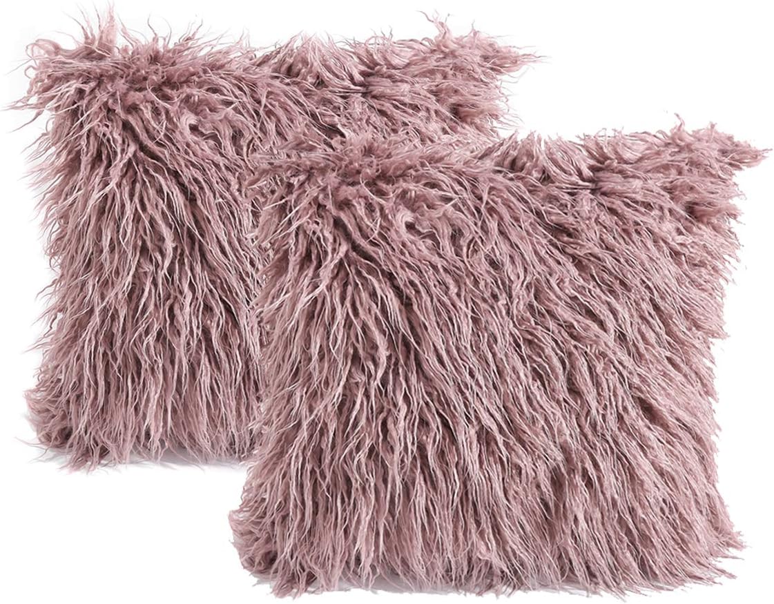 3C Collection 2 Pack Fluffy Cushion Covers Dusty Rose 45cm x 45cm, Soft