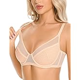 Plusfreeee Minimizer Bras for Women Balconette Unlined Bra Mesh Sheer Bralette Underwire Support Seamless Non Padded