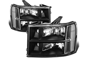 DNA MOTORING Pair Headlight Assembly Compatible With 07-13 GMC Sierra 1500/07-14 Sierra 2500 HD 3500 HD, Black/Clear, HL-OH-GMCSIE07-BK-CL1