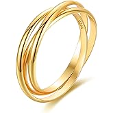 AIBELOPY 14K Gold Plated Interlocking Fidget Anxiety Ring 925 Sterling Silver Stackble Rings for Women Men Rolling Triple Spinner Ring Minimalist Trendy Knuckle Rings Jewelry Birthday Gifts