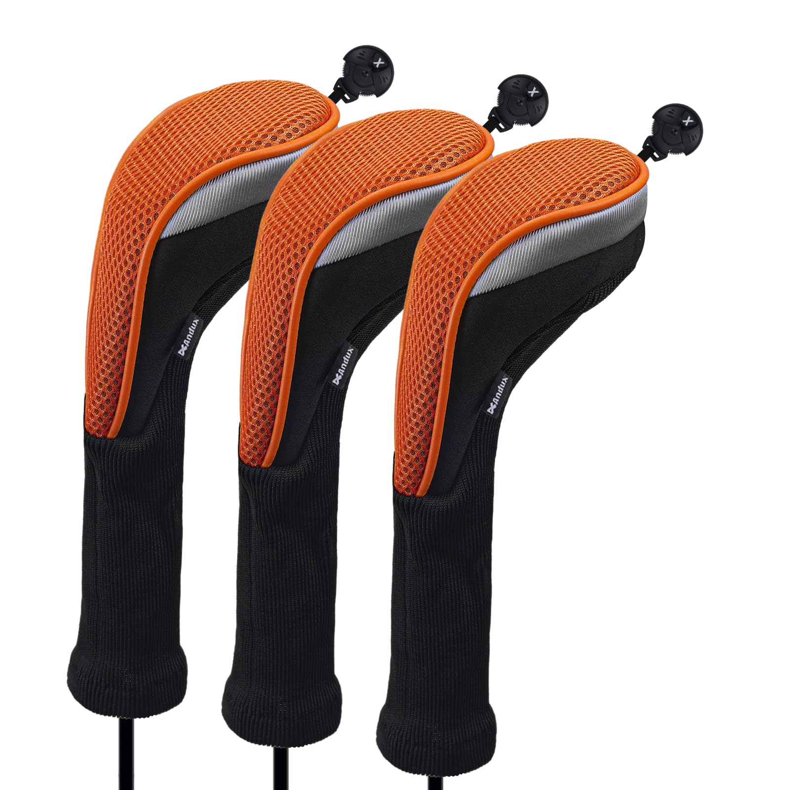 Andux Long Neck Golf Hybrid Club Head Covers with Dial No. Tag CTMT-02 3pcs Orange