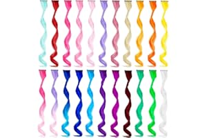 MEckily 22 Pcs Colored Hair Extensions Party Highlights, Curly Wavy Hairpiece Clip in Synthetic Rainbow for Kids Girls Women(Colorful Set)