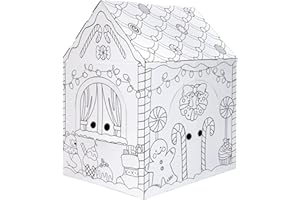 kockuu Gingerbread Cardboard House to Color for Kids Toddlers, Large Gingerbread Cardboard Coloring House Playhouse Christmas Arts & Crafts Activity Indoor Fun, 40" x 32" x 26"