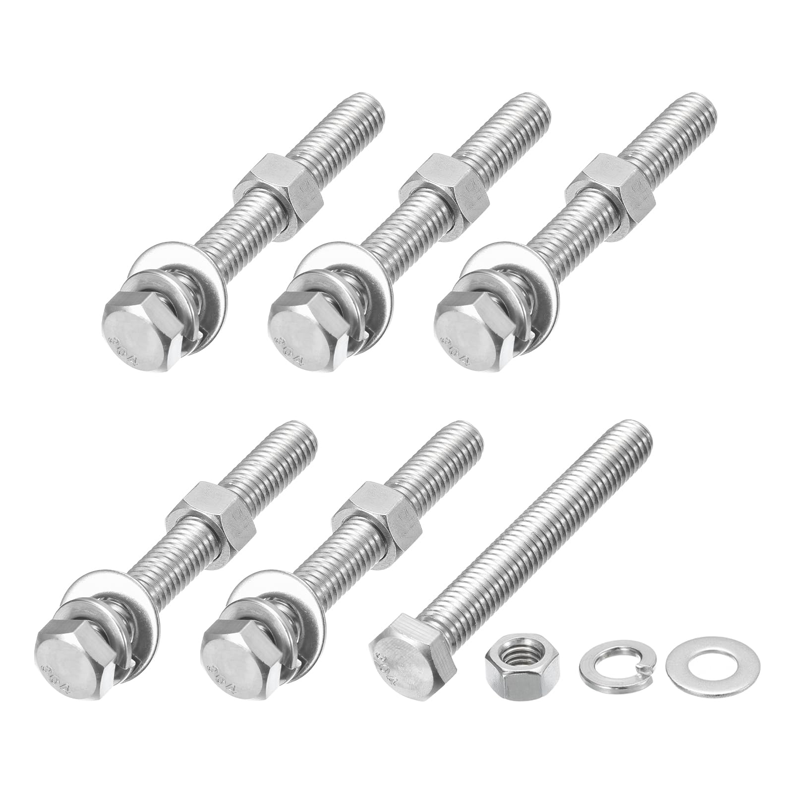METALLIXITY Hex Head Screws Bolts, Nuts, Flat & Lock Washers Kits (3/8-16x3") 6 Set, Stainless Steel Fully Threaded Machine Screws Bolt Set - for Home Appliance Equipment