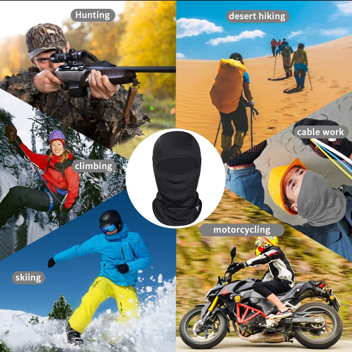 Achiou Balaclava Face Mask UV Protection for Men Women Ski Sun Hood Tactical Masks Black: Clothing