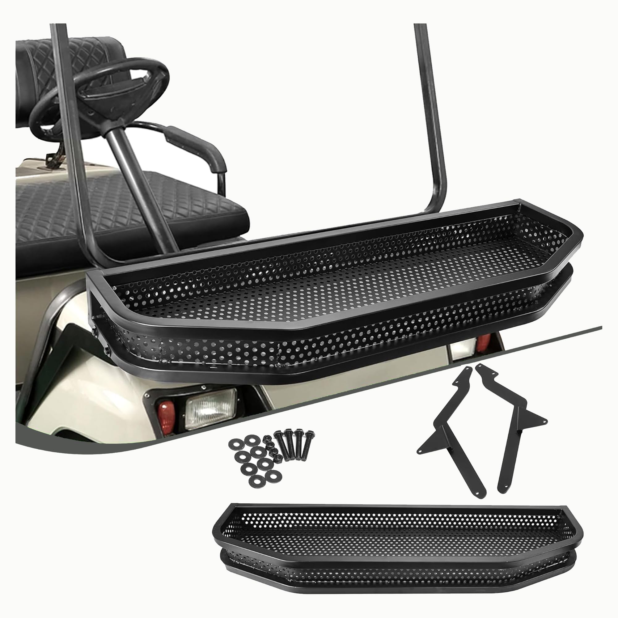 Photo 1 of 10L0L Golf Cart Front Cargo Basket for Yamaha G22 Clay Outer Utility with Mounting Brakets for Gas & Electric Golf Carts, Heavy-Duty Steel Storage Rack (G22)