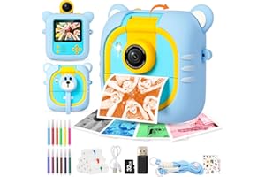 ARNSSIEN Kids Camera Instant Print, 7 Print Paper (4 Color: O/R/G/B+3 B&W), 2.4" Screen Instant Camera for Kids Ages 3-12,1080P, 180°Flip Lens,32GB Card- Christmas Birthday Present for Boys & Girls,M2