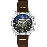 Spinnaker Hull Men's Chronograph Watch &ndash; Meca-Quartz Movement, Stainless Steel Cushion Case, Leather Strap, Water Resistant 100m, SP-5068