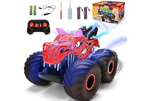 Onadrive Remote Control Dinosaur Car Toys for Kid Boys, 2.4GHz RC Monster Truck Toys with Spray, Light, Sound, Indoor Outdoor All Terrain RC Car Toy, for 4-12 Kids (Red)