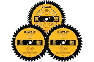 DEWALT Pack of 10 in Saw Blades - 60T & 2 X 40T Saw Blades, for Miter Saws and Table Saws, 3 Blades Total (DWA110CMB3)