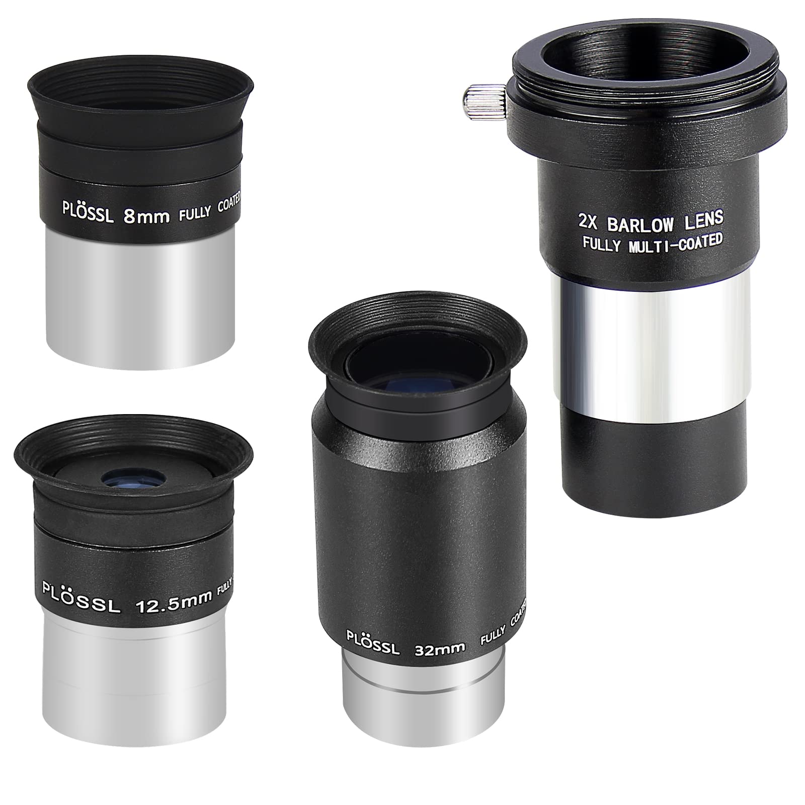CelticBird Telescope Accessory Kit with 1.25inch Plossl Premium Telescope Eyepiece Set 8mm/12.5mm/32mm Plossl Eyepieces Lens and 2X Multicoated Barlow Lens T Adapter