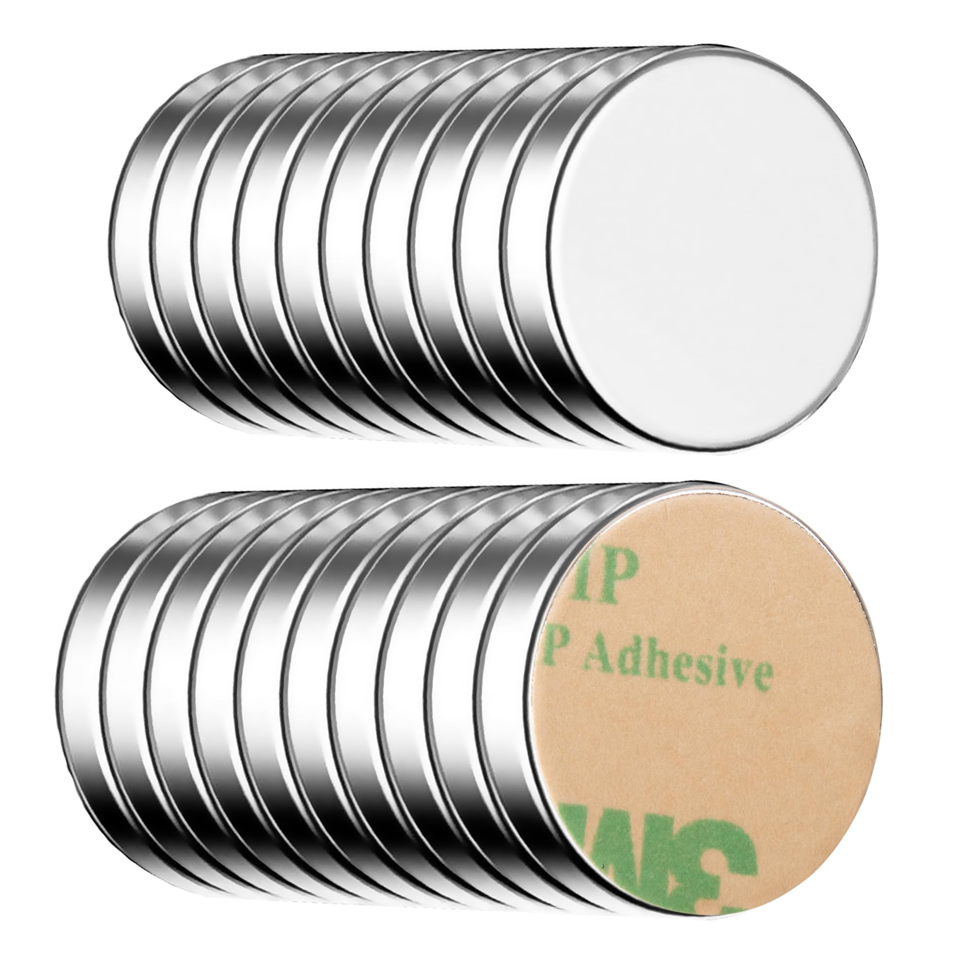ECENCE Neodymium Disc Magnets - Self Adhesive - Round - NiCuNi Coated - 0.39x0.06inch - Pack of 20