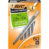 BIC Round Stic Xtra Life Ballpoint Pen, Ultra Long Lasting and Consistent Ink Flow, 60-Count in Black Ink