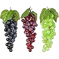 Halloluck 3 Bunches Artificial Grape Fake Grapes with Vines Lifelike Simulation Fruit Decorative for Kitchen Party Pub Home Cabinet Ornament(3 Colors, 60 kernels)