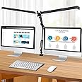 JOSTIC LED Desk Lamp with Clamp, Super Bright Double Head Task Light, 5 Color Modes, 10%100% Dimmable Brightness, Modern Swing Arm Workbench Light