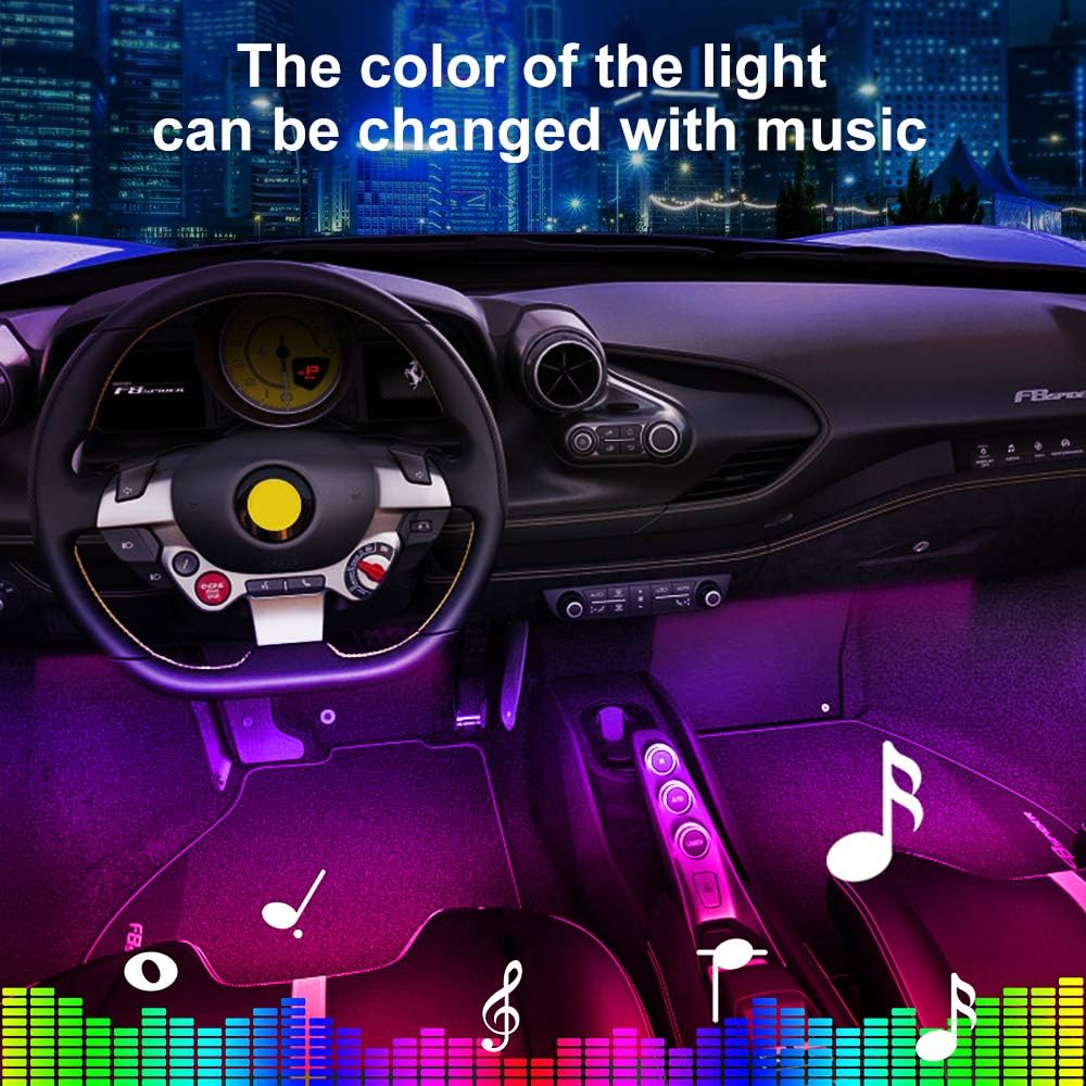 Car Interior Lights - Waterproof Car LED Lights 4pcs 48 LED App Control and Remote Control Car Atmosphere Lights, DIY Multi Color Music Sound-activated Car Lighting Kit Suitable for Various Cars: Automotive
