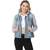 MISS MOLY Women's Layered Drawstring Casual Hoodie Denim Jackets Jean Jacket Coat w Pockets