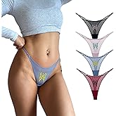 4UFIT Seamless G-string Thongs for Women Embroidery Pattern Mesh Underwear Low Rise Adjustable Belt Panties 3-4 Pack